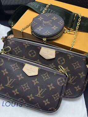 Louis Vuitton Multi Pochette Accessoires Monogram Canvas with Green Strap